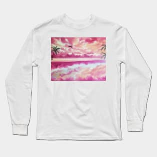 Freedom, Pink Sunset Beach, Pink Sky, Cloudy Sky, Skyscape, Waterscape, Rose Beach, Palms, Palm Trees Long Sleeve T-Shirt